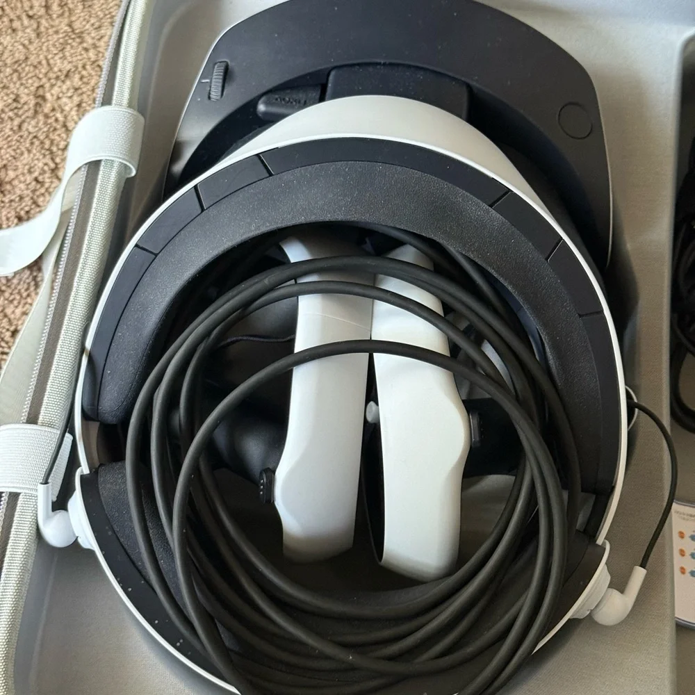 White and Black Sony VR Headset Sleek Design Adjustable Fit